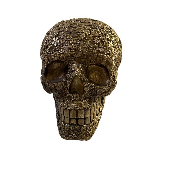 Halloween Skull Home Decor Gold Floral - Picture 1 of 10